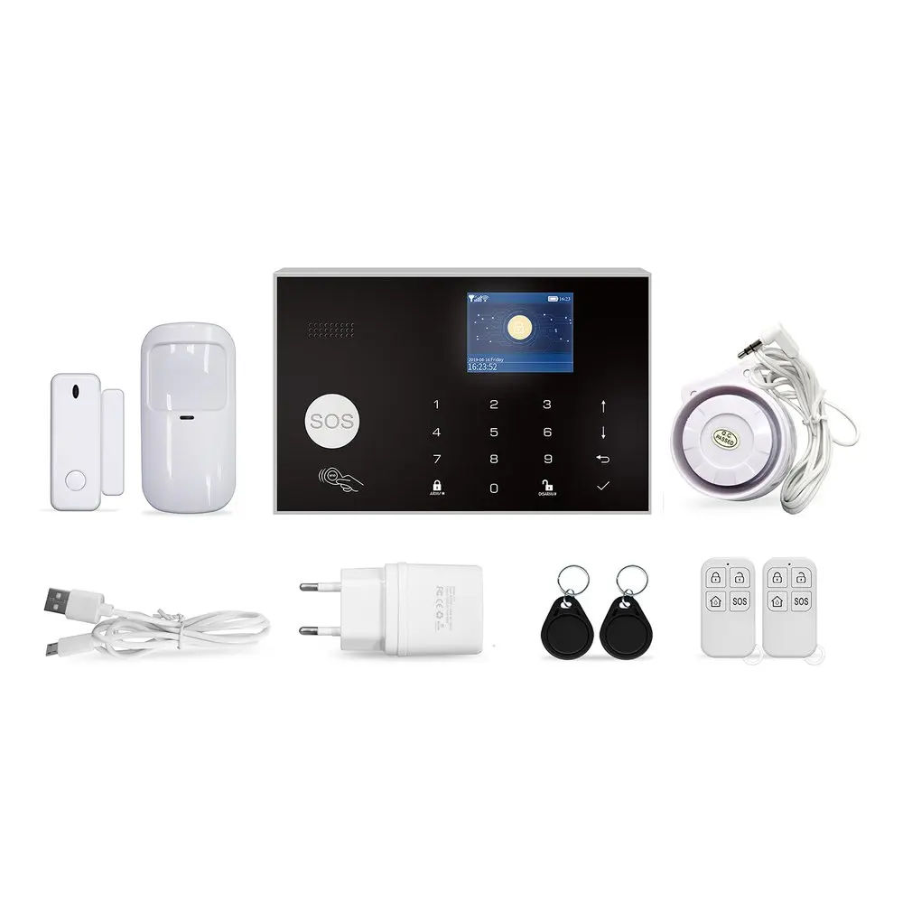 

Wifi GSM Alarm System Tuya Alarm 433MHz Wireless & Wired Detector Burglar Alarms RFID Card TFT LCD Touch Keyboard 11 Languages