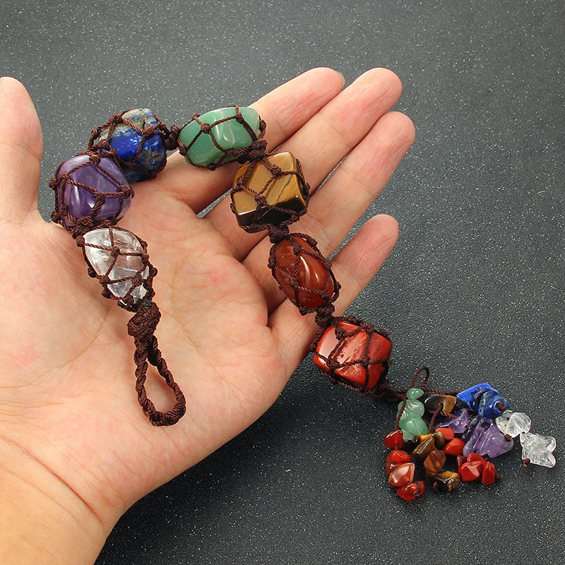 

New 1Pcs 7 Chakra Artificial Stone Decoration Accessories Tassel Spiritual Hanging Pendant Ornament Charm Car Home Decor