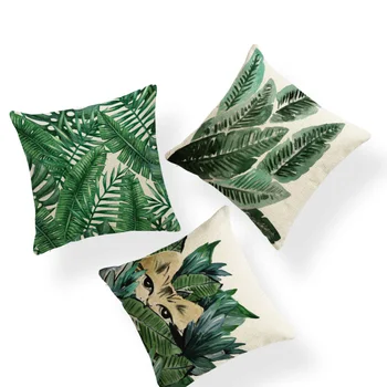 

Popular Fashion Tropical Plant Cushion Cover Living Room Bedroom Decorative Pillowcase Polyester Linen Outdoor Camping Pillow