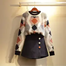 ICHOIX зимний свитер женский комплект из 2 предметов милый корейский комплект M-3XL плюс размер одежда вязаный Топ комплект с мини-юбкой комплект из 2 предметов