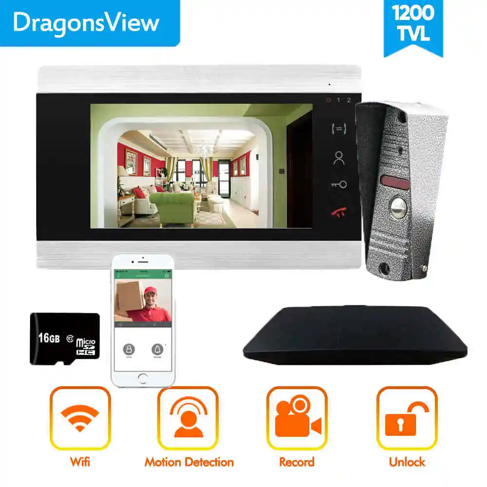 Set 1 Dragon Sview 7 дюймов беспроводной видео дверной звонок Домофон Система с Wifi коробка движения разблокировка Android/ISO Система записи - Цвет: Set 1