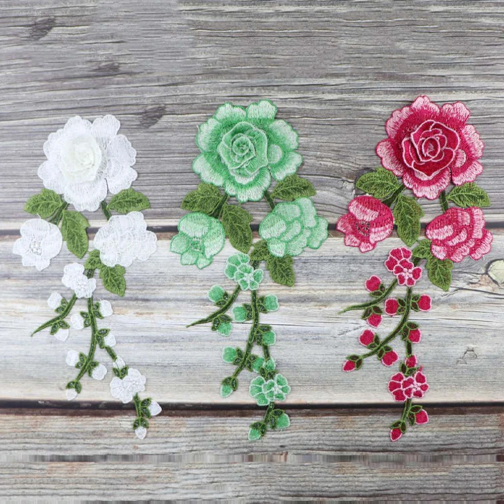 1pc Rose Flower Embroidered embroidery cloth patches Fabric Patches Applique Supplies Chinese Style Craft DIY