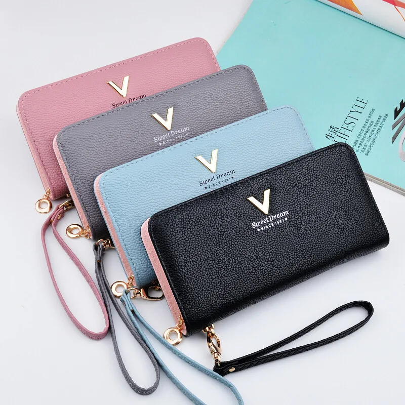 Leather Women's Wallet New Lychee Pattern Zipper Multifunction Large Capacity Purses Women Solid Color Purses Long Female Wallet Leather Women's Wallet New Lychee Pattern Zipper Multifunction Large Capacity Purses Women Solid Color Purses Long Female Wallet