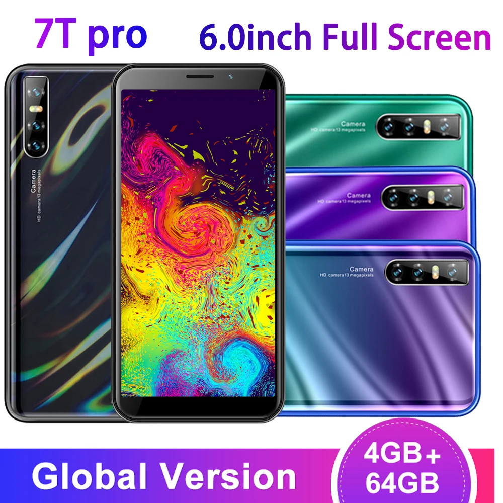 

7T Pro 4G RAM 64G ROM quad core smartphones Global version 13MP camera celulares face ID unlock mobile phones android wifi WCDMA