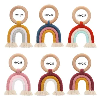 

Baby Teething Ring Rainbow Wooden Boho Baby Teether Stroller Toys Shower Gift 95AE