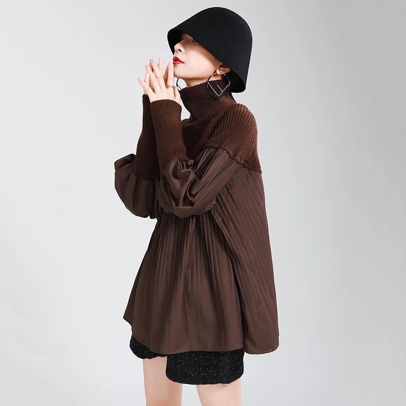 

Женский вязаный свитер-водолазка с рюшами, свободный трикотажный пуловер оверсайз с длинным рукавом-фонариком, модель 2022 года, D001