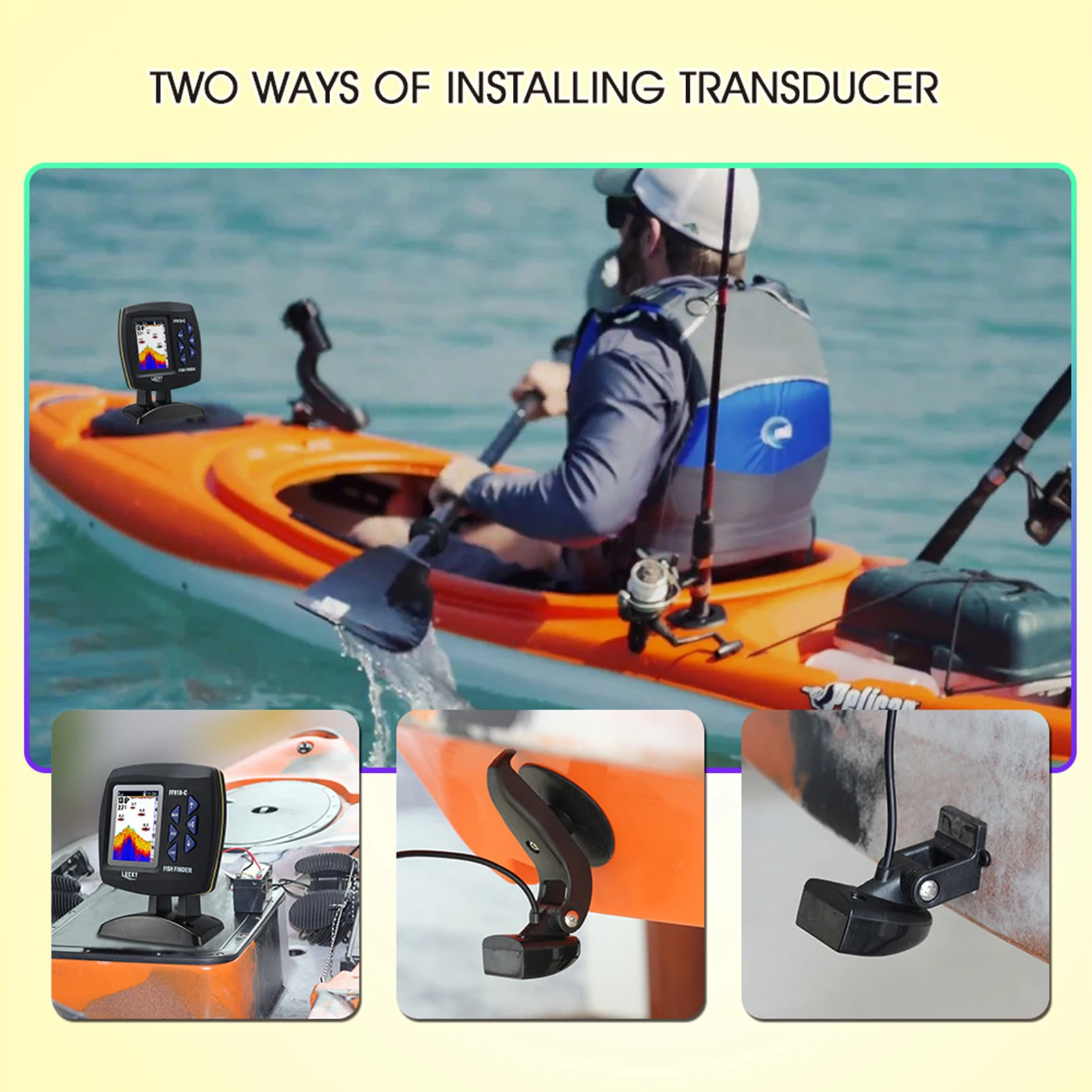 LUCKY Wired Fishing finder 180m / 590ft Depth Sounder Fish Detector F918-C180S Monitor LCD Locator Boat Fishfinder from a boat with fish finder