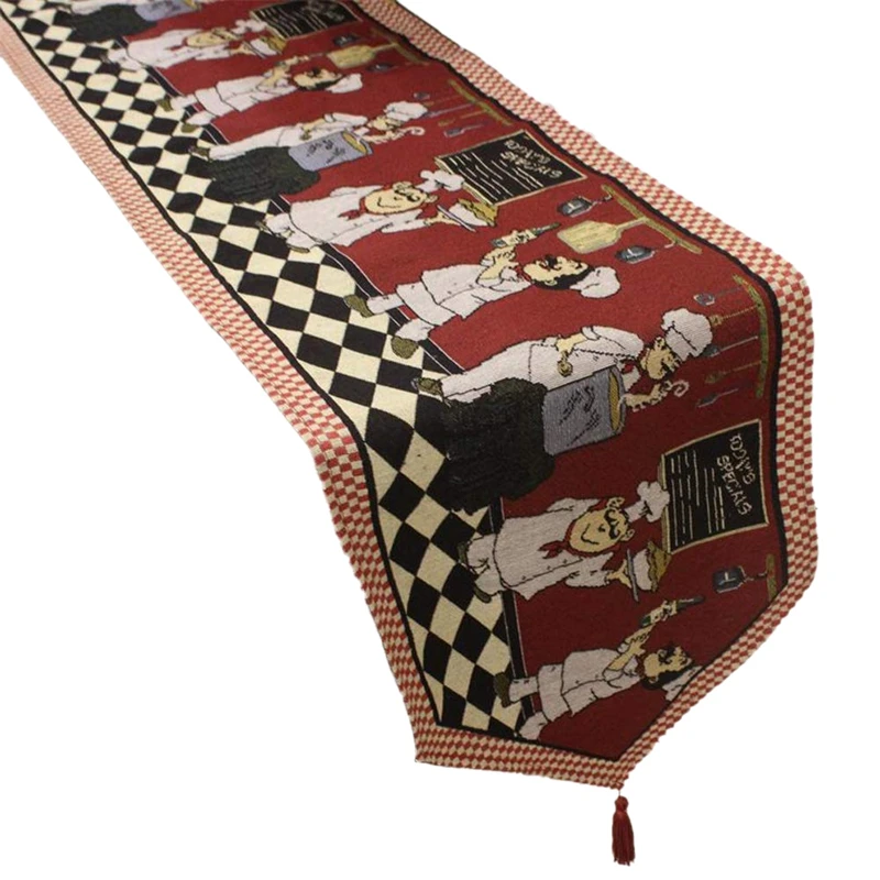 American Rustic Style Table Runner Jacquard Polyester Cheerful Chef Design Bed Coffee Runners | Дом и сад