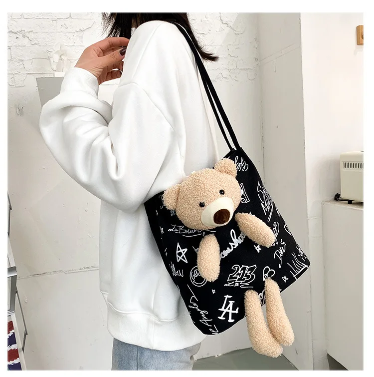 Холщовые сумки-тоуты с милым 3d-медведем Женская вместительная сумка-шоппер 2_19.jpg
