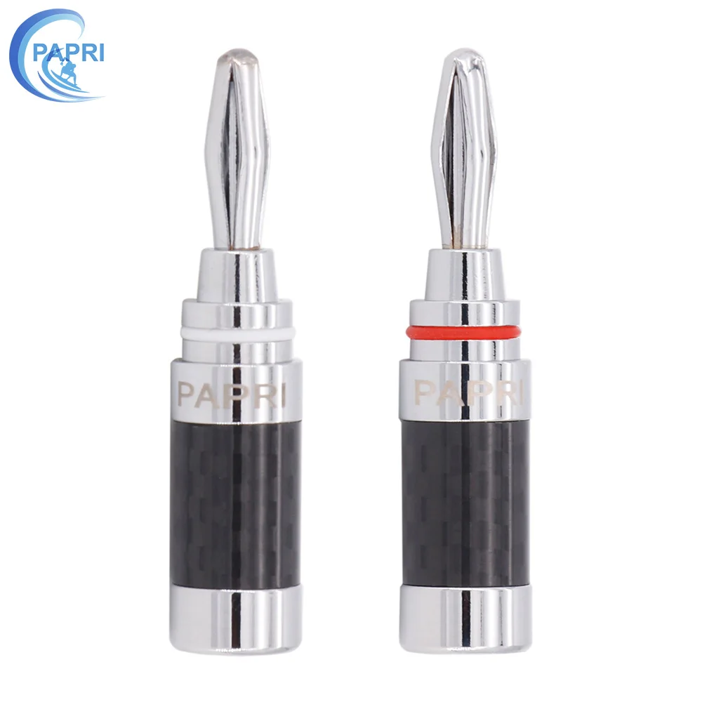 PAPRI 8/12PCS Carbon fiber Speaker Banana Plug Connector Pure Brass Rhodium Plated Speaker Adapter Audio Video Banana Connectors
