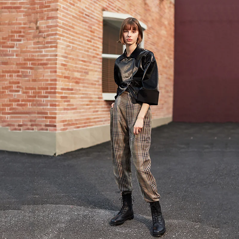 buy  [EAM] Loose Fit Black Asymmetrical Pu Leather Jacket New Lapel Long Sleeve Women Coat Fashion Tide 