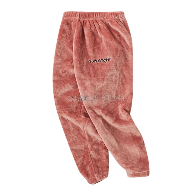 Одинаковые комплекты для семьи теплые фланелевые флисовые штаны для мальчиков и девочек Рождественские домашние штаны для мамы и дочки женские зимние Пижамные брюки - Цвет: red pink