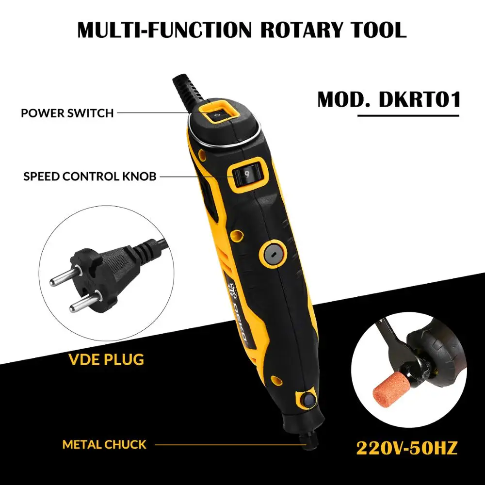 DEKO DKRT01 220 в мини-шлифовальная машина с переменной скоростью, электрический шлифовальный инструмент для полировки, сверления, роторный инструмент с аксессуарами