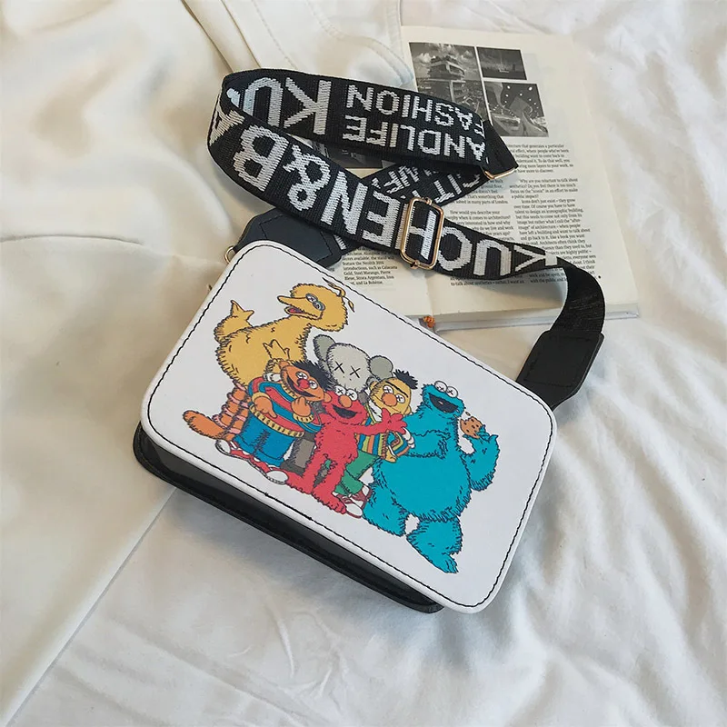 

Spray Graffiti Square Sling Bag 2019 New Style Cool Versatile Cute Cartoon Mobile Phone Bag Wide-Strap Shoulder WOMEN'S Bag