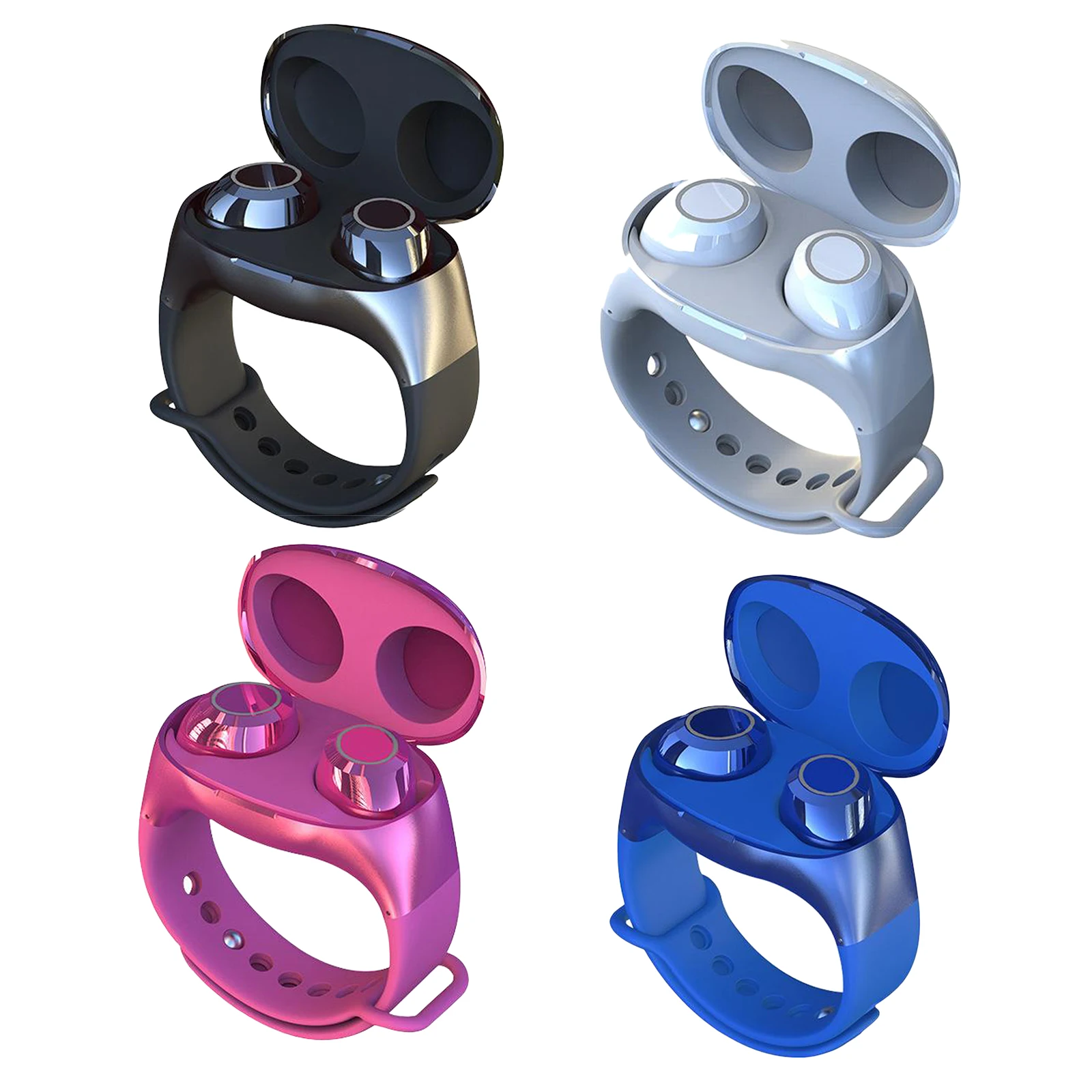 TWS 2 in 1 Bluetooth 5.0 Wireless Earphones Sport Handsfree Earbuds Headset with Smart Wristband Bracelet Style Charging Case