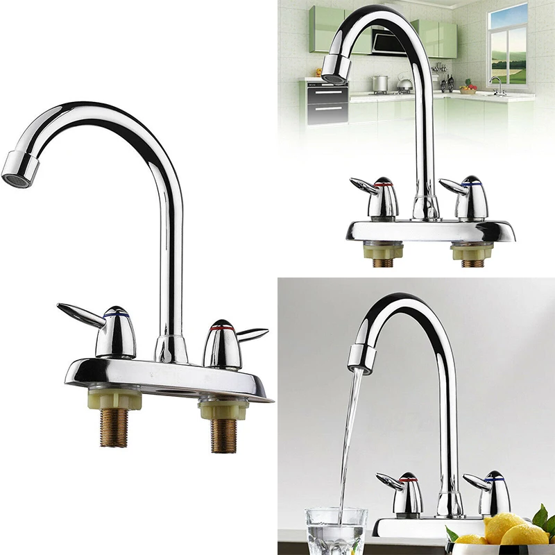 Kitchen Double Hole Basin Sink Uplift Pull Faucet Spray Hot Cold Water Mixer Tap