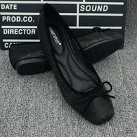 New 2021 Snake Print Women's Flat Square Toe Large Size Comfortable Soft-Soled Ballet Shoes Fashion Bow Casual 2