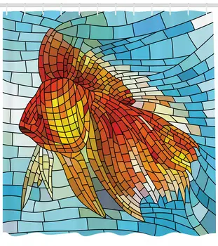 

Fish Shower Curtain Stained Glass Geometric Print for Bathroom