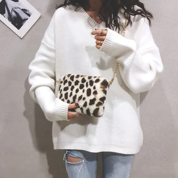 

Retro Leopard Pattern Small Shoulder Bags For Women 2020 Soft Plush New Winter Crossbody Chain Bag Warm Fur Money Phone Pouch