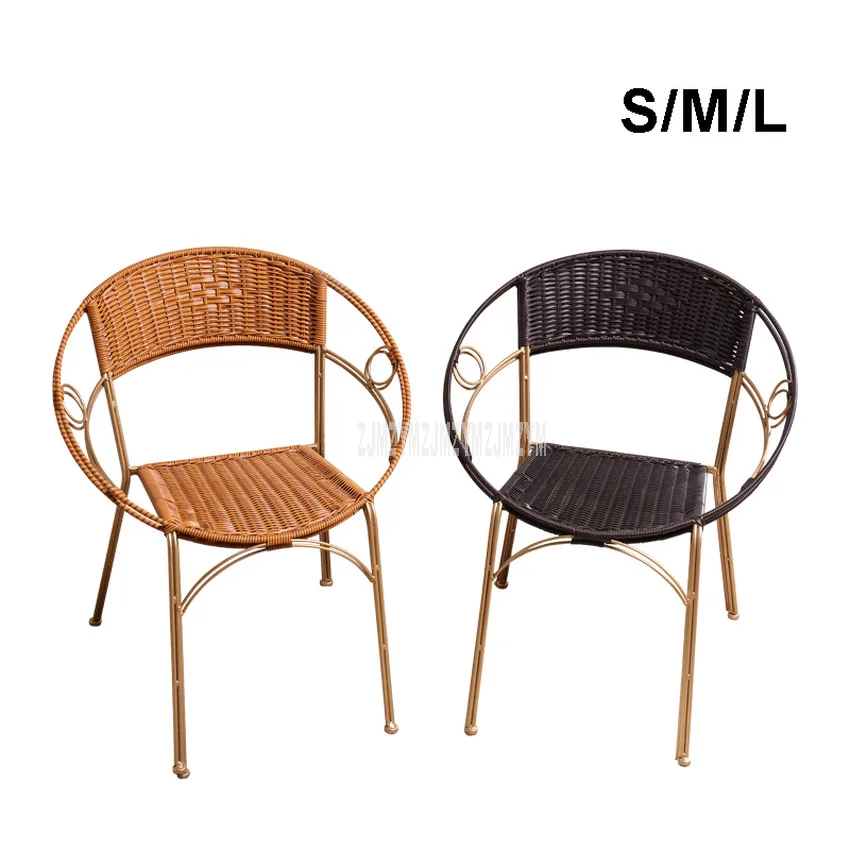 

1Set of 2pcs Rattan Chair Simple Home Balcony PE Rattan Weave Metal Frame Leisure Chair With Backrest For Student/Children S/M/L