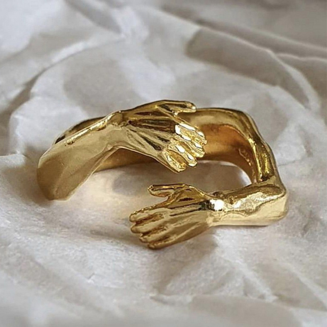 Romantic Love Hug Carved Hand Rings Creative Love Forever Opening Finger Adjustable Hand Ring For Women Men Fashion Jewelry