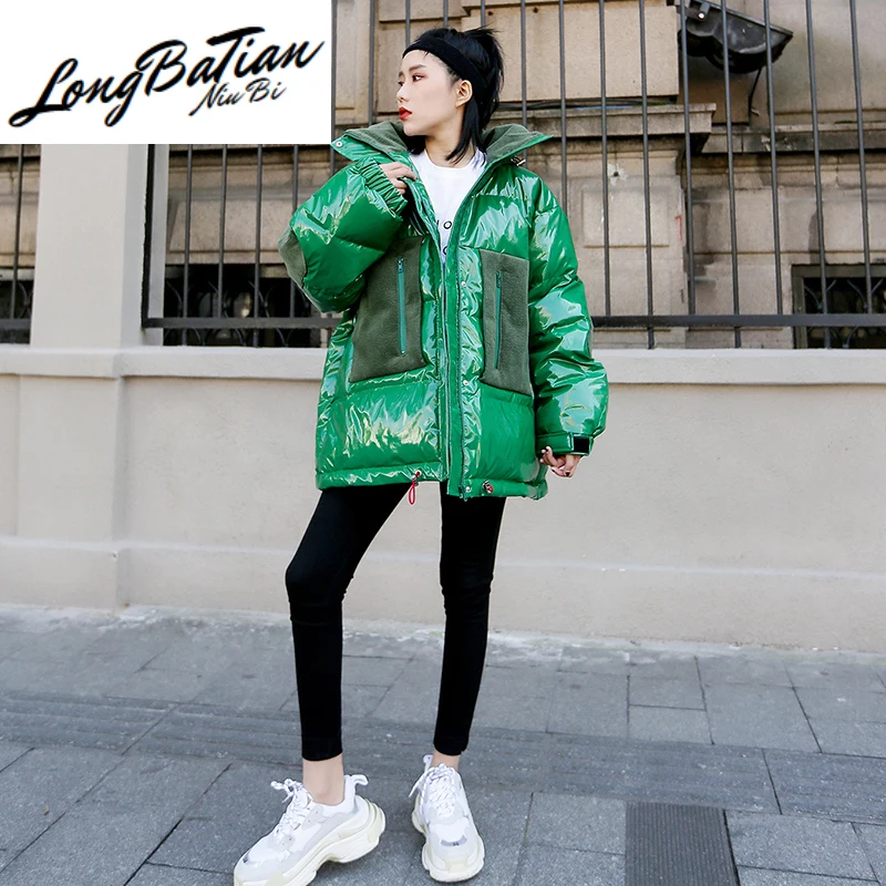 

Глянцевая парка, короткое пальто, модная Толстая стеганая куртка 2020, свободная зимняя женская верхняя одежда с капюшоном