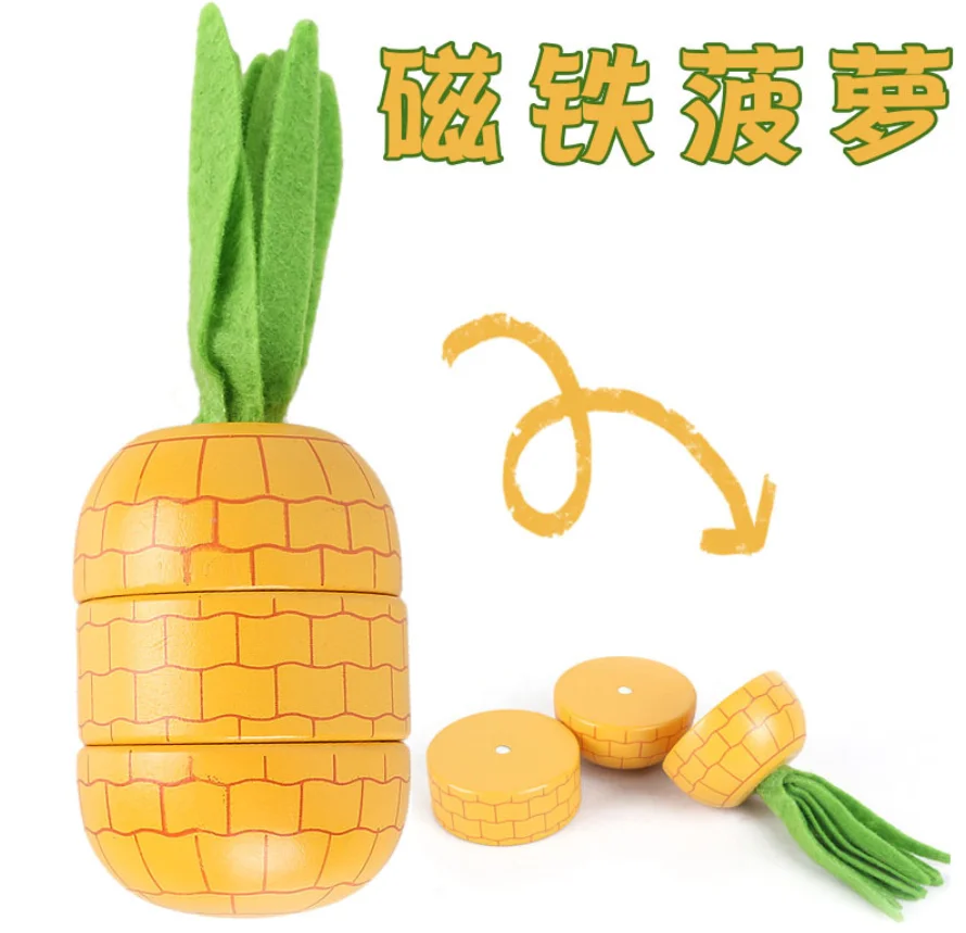 1PC Vegetable and Fruit Food Toys For Children Wooden Magnetic Kitchen Pretend Play Limitation Game Educational Toys for Girls 6