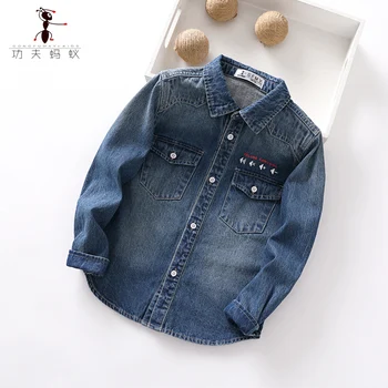 

Baby Boy Cotton Shirt Kid Long Sleeve Tops Jeans Shirt Spring Child Clothes Denim Shirt Boy Casual Blouse dropshipping clothing