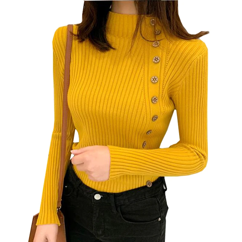 Women Sweaters New Stylish with Button-down Turtleneck Female Soft Knitted Sweater Winter Tops Pullover Woman | Женская одежда
