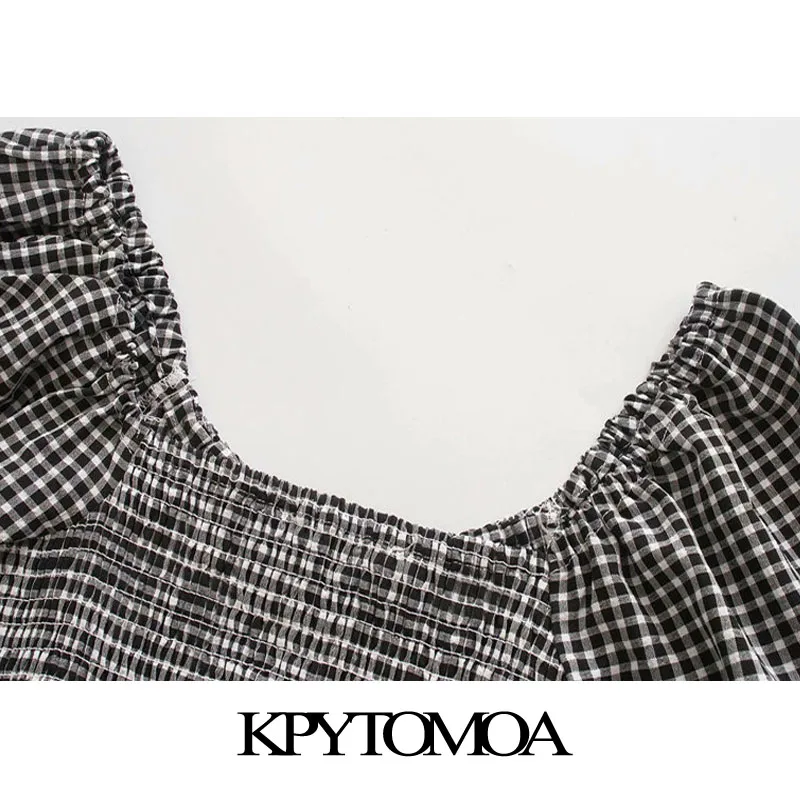 Женское плиссированное платье KPYTOMOA клетчатое средней длины с оборками винтажное