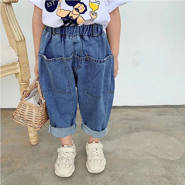 Джинсы для маленьких девочек 2, 3, 4, 5, 6 лет повседневные корейские свободные джинсовые штаны для девочек, одежда для маленьких детей весенне-осенние детские штаны