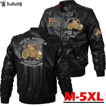 

Men Leather Jacket Slim Fit Coat Men Stand Collar jaqueta PU Coats Biker Jackets Casual Motorcycle Faux Fur Jacket Fleece M-5XL
