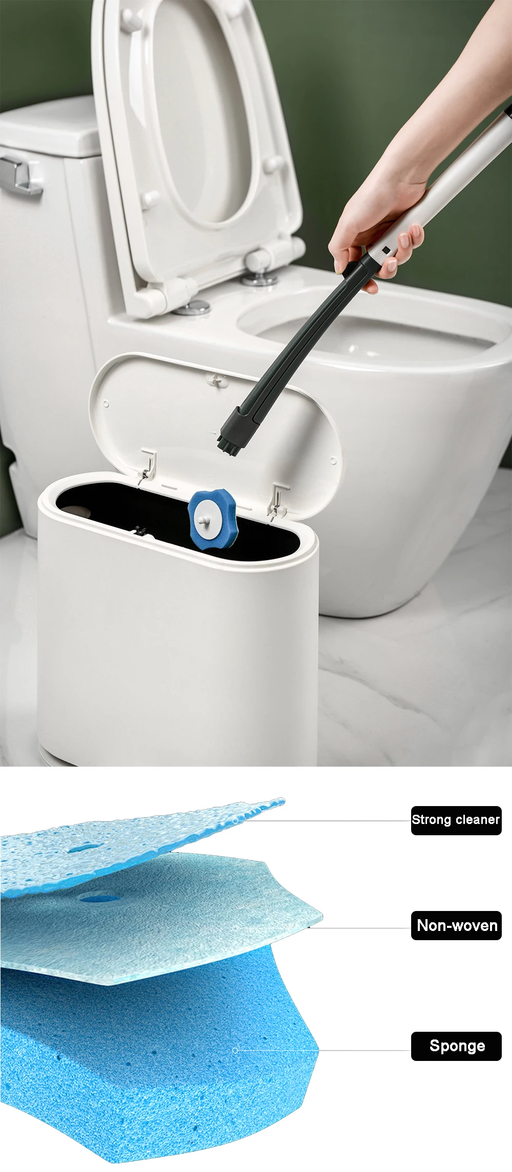 Bathroom Disposable Cleaning Toilet Brush Long Handle No Dead Angle Cleaning Brush Replacement Brush Head Cleaning Tool