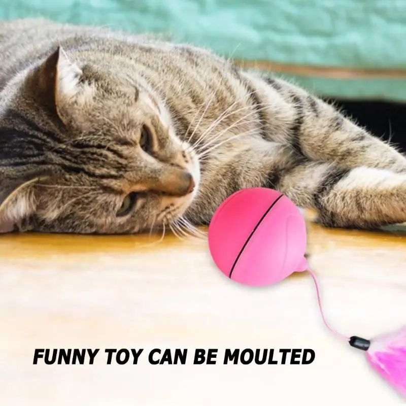 Интерактивный автоматический прокатный шар игрушки для кошек USB Перезаряжаемый Электрический светодиодный светящийся лазерный шар игрушка с пером кошка игрушка