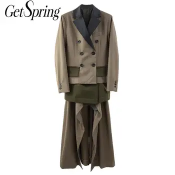 

Getspring Women Suit Blazer Patchwork Irregular Long Women Blazers Jackets Asymmetry Color Matching Suit Coats Women 2020 New