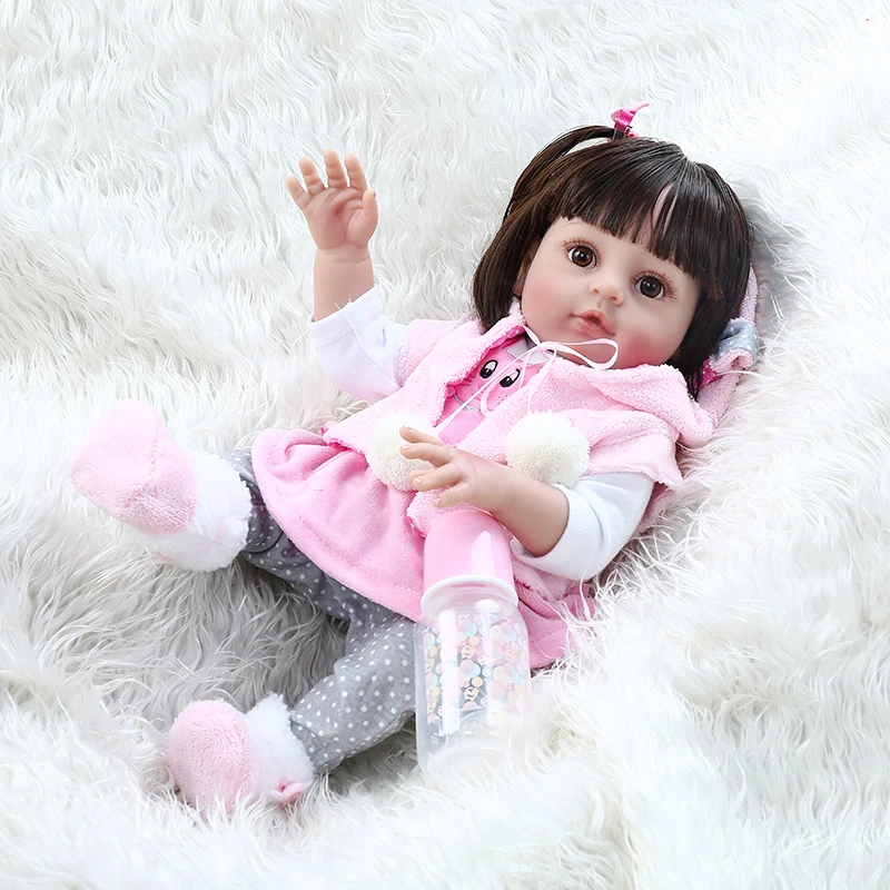 NPK 48 см Популярная очень мягкая гибкая силиконовая кукла bebe для новорожденных, для девочек в розовом кроличьем Платье милое лицо милый ребенок