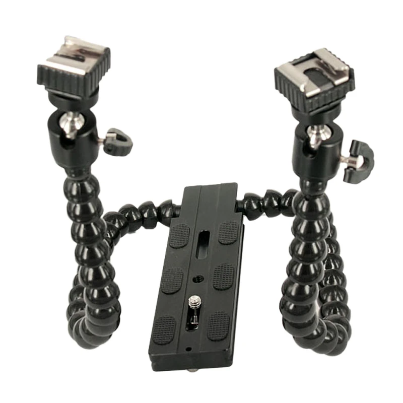 Flexible Arm Support Flip Flash Stand macro stand mount double head flash base with 1/4 inch Screw for Canon MT-24EX tripod | Электроника