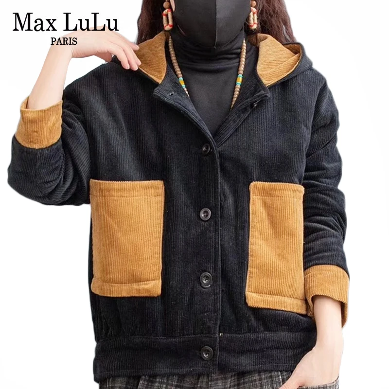  Max LuLu 2019 Winter Fashion Korean Ladies Punk Clothing Womens Hooded Warm Corduroy Padded Jackets