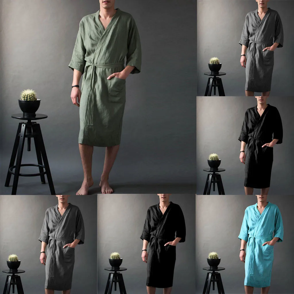 Элегантный однотонный халат, халат, удобный тканый кимоно, одежда для сна, Повседневная Домашняя одежда до середины икры, три четверти