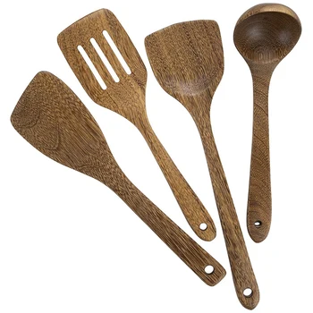 

Wooden Utensils Set for Kitchen, Wood Cooking Spoons Tools for Nonstick Cookware, Handmade By Without Any Painting