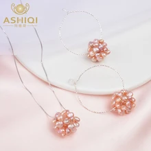 ASHQI натуральный пресноводный жемчуг мяч ювелирные наборы& больше 925 стерлингового серебра цепи Neaklace серьги кольца для женщин подарок