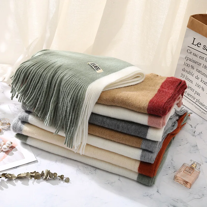 

Imitate Cashmere Knitting Scarf Woman Tassels Keep Warm Thickening Two-sided Ma'am Scarf