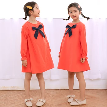 

2020 New Spring Kids Dress For Girls Long Sleeve Children Party Dress Princess Bow 100% Cotton Autumn School Fashion Clothing