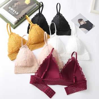 

French Lace Triangle Cup Beautiful Back Underwear Women's Thin Section Wrapped Chest Tube Top Students No Steel Ring Gather Bra