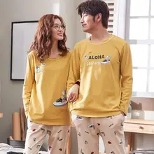 Корейская версия пары пижамы весна и осень с длинными рукавами Мужская и женская тонкая секция домашнего обслуживания двухсекционный костюм