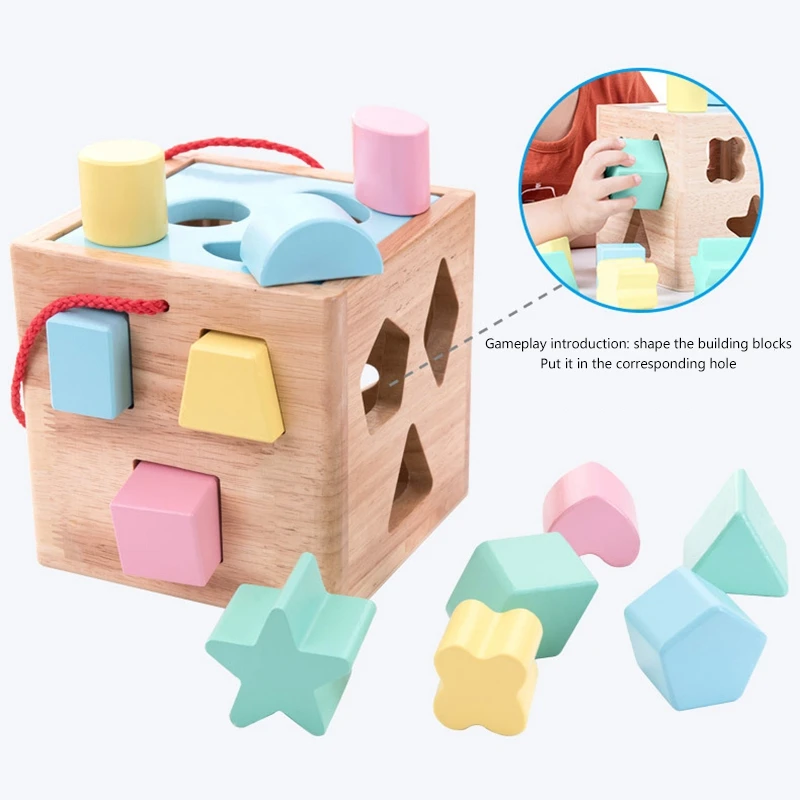

Shape Sorting Cube Baby Toddler Toy Classic Wooden Toy Gift for Kids Learning Educational Color Recognition Toys