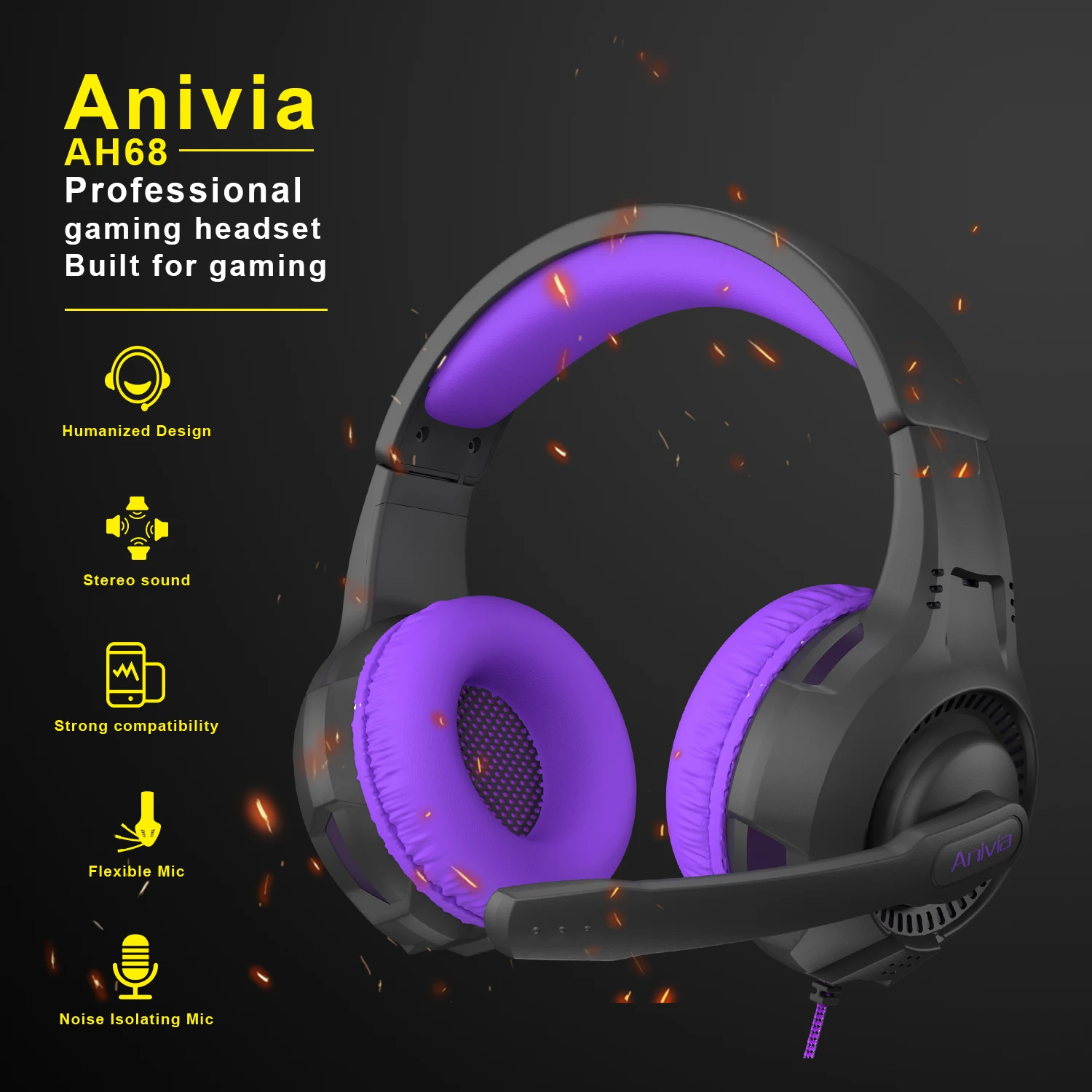 Игровая гарнитура Anivia AH68 Purple 3 5 мм проводные стерео наушники с микрофоном для
