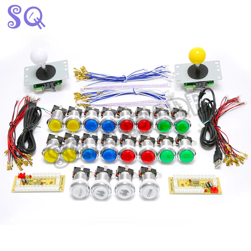 Zero Delay Usb Encoder Arcade DIY KIT to PC Rasberry Pi Copy Sanwa Joystick 33mm Led Push Button 2 Players For Arcade Cabinet arcade assembly parts 12v bl led push button orange joystick bat top oval rocker dust gasket joystick protective sleeve