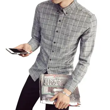 

M-4XL Plus Size Men Plaid Shirt 7 Colors Streetwear Men Long Sleeve Shirt Vintage Office Clothes Single Breasted Male Blouse