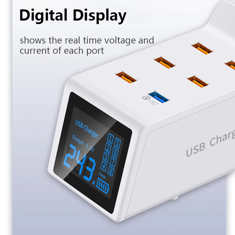 

Multi-port Desktop USB Charger Station LCD Display Smart Quick Charge 3.0 USB Charger Dock Hub EU US UK AU Plug